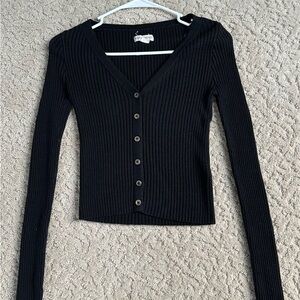 Aeropostale Black Ribbed Button-Up Cardigan Size Small
